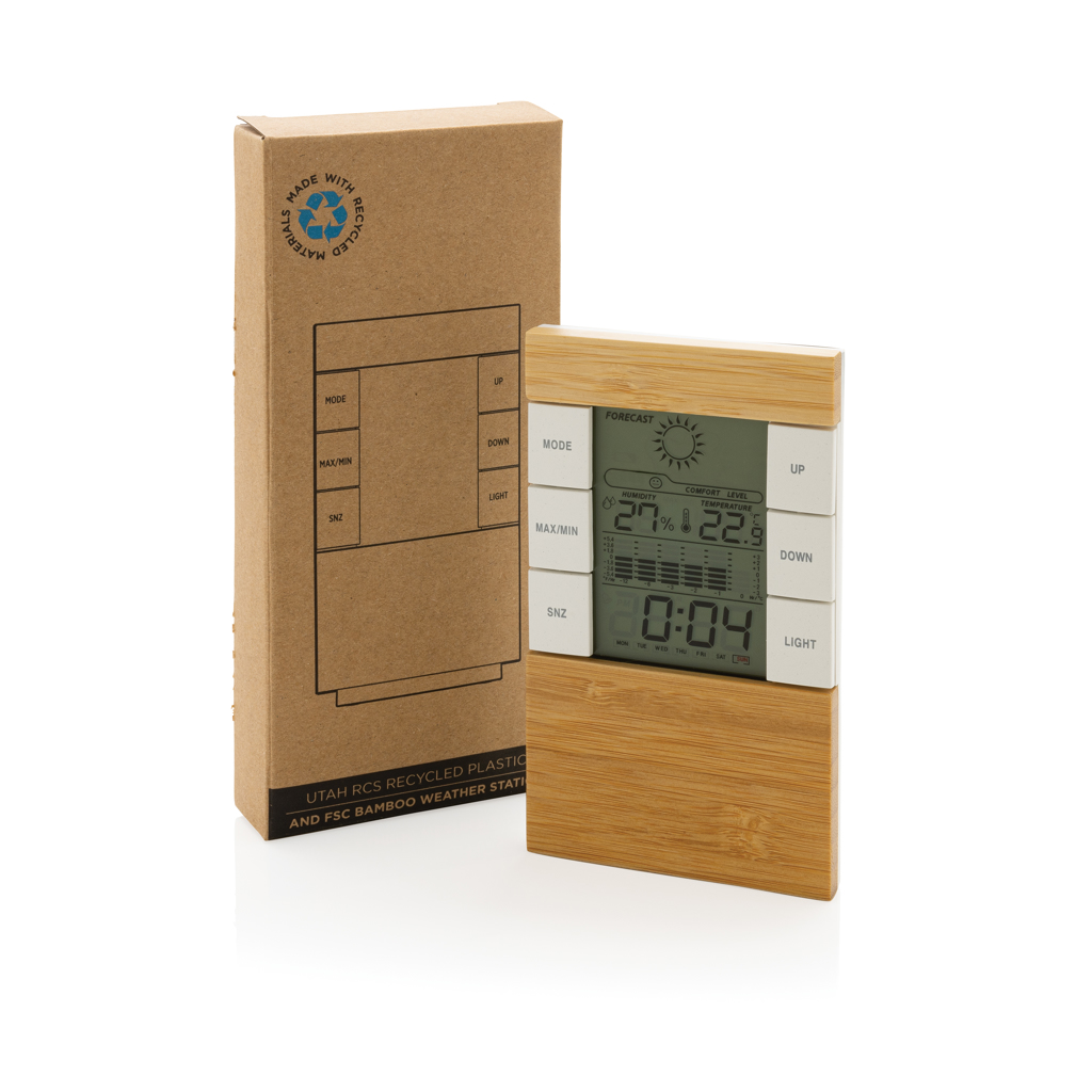 Wetterstation Utah aus RCS Kunststoff & Bambus – Innovatives Werbegeschenk für Events