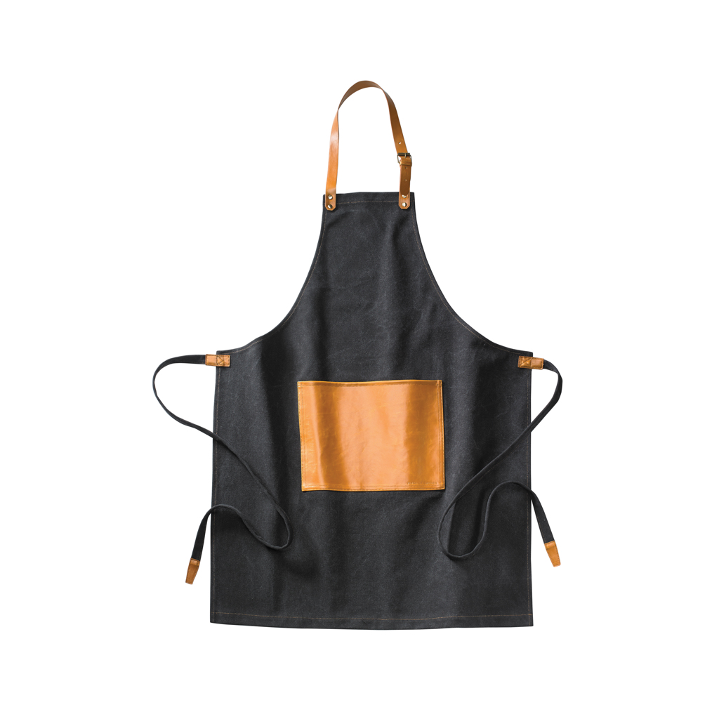 VINGA Asado Küchenschürze aus stonewashed Segeltuch mit PU-Details