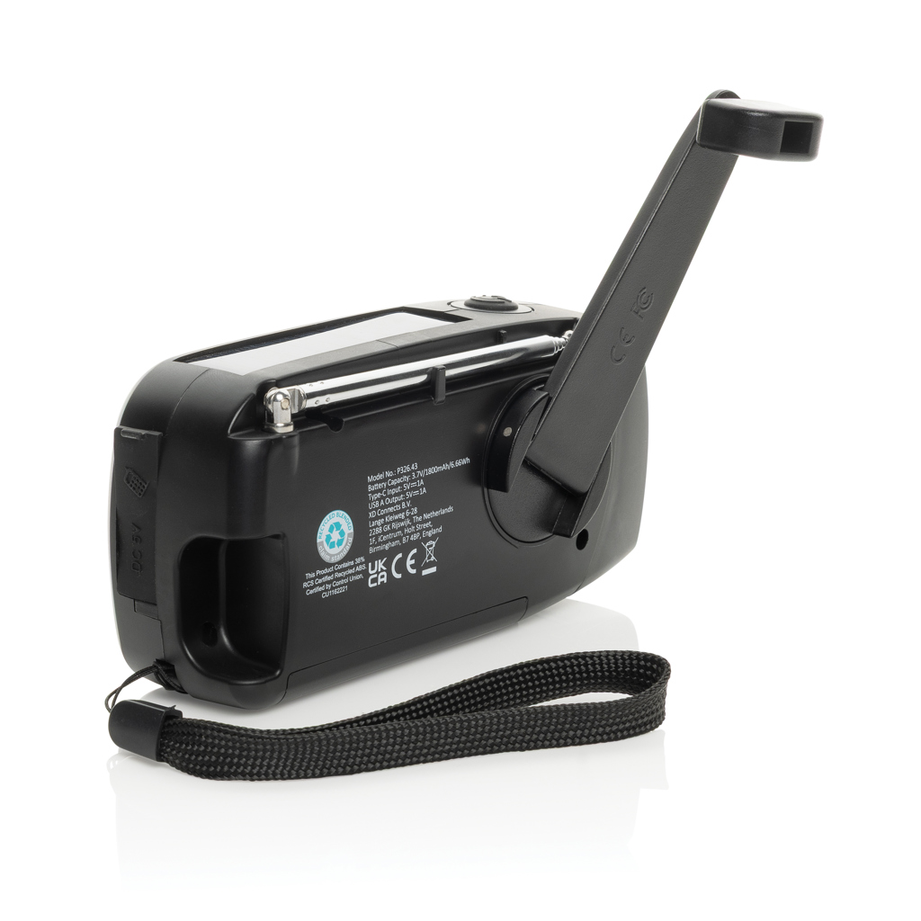 XD Collection RescueWave Notfallradio mit Solar, Handkurbel und Powerbank — ABS recycelt, bedruckbar XD Collection RescueWave Notfallradio mit Solar, Handkurbel und Powerbank — ABS recycelt, bedruckbar