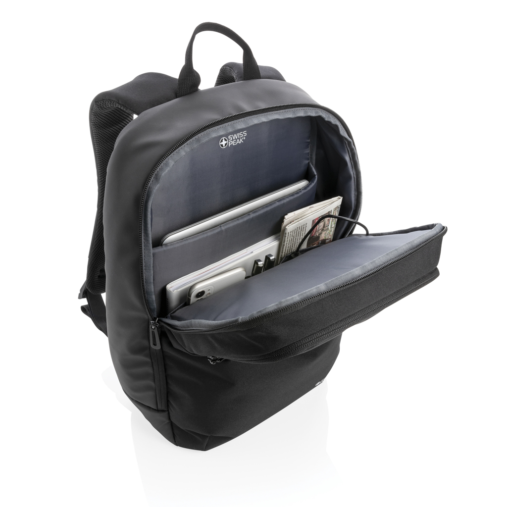 Swiss Peak Laptop-Rucksack mit UV-C-Sterilisationstasche, 15,6 Zoll, bedruckbar