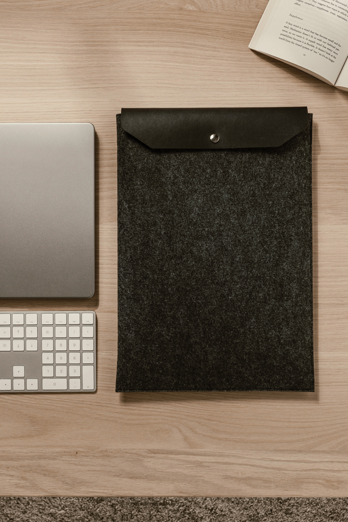 VINGA Albon Laptop-Sleeve 17 Zoll aus GRS-recyceltem Filz mit PU-Klappe