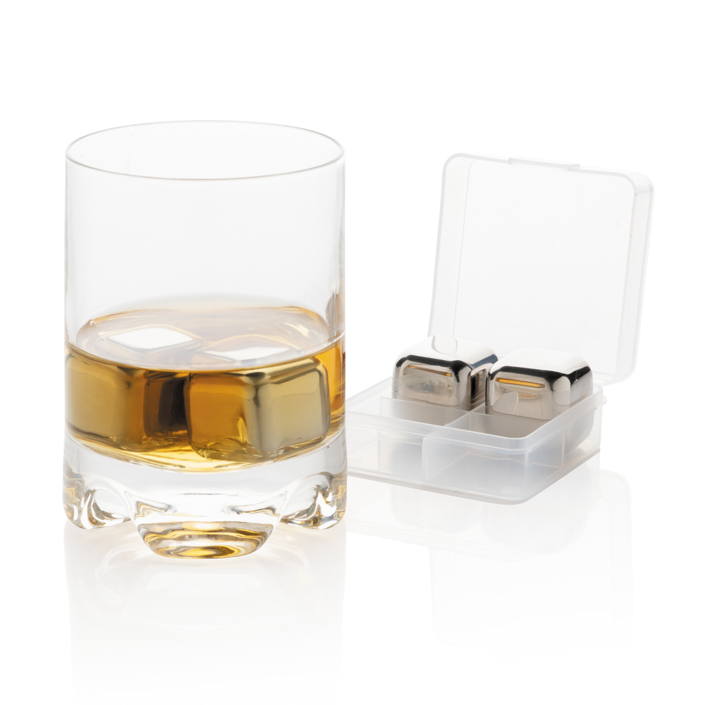 XD Collection Wiederverwendbare Edelstahl-Eiswürfel 4er-Set mit Tampondruck