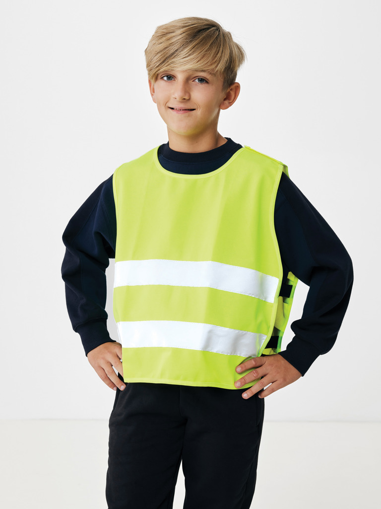 Kinder-Warnweste GRS recyceltes PET 7-12 Jahre, gelb, mit Logo bedruckbar