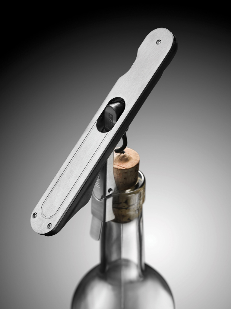 AdHoc PushPull Korkenzieher aus Edelstahl mit Folienschneider – mit Ihrem Logo