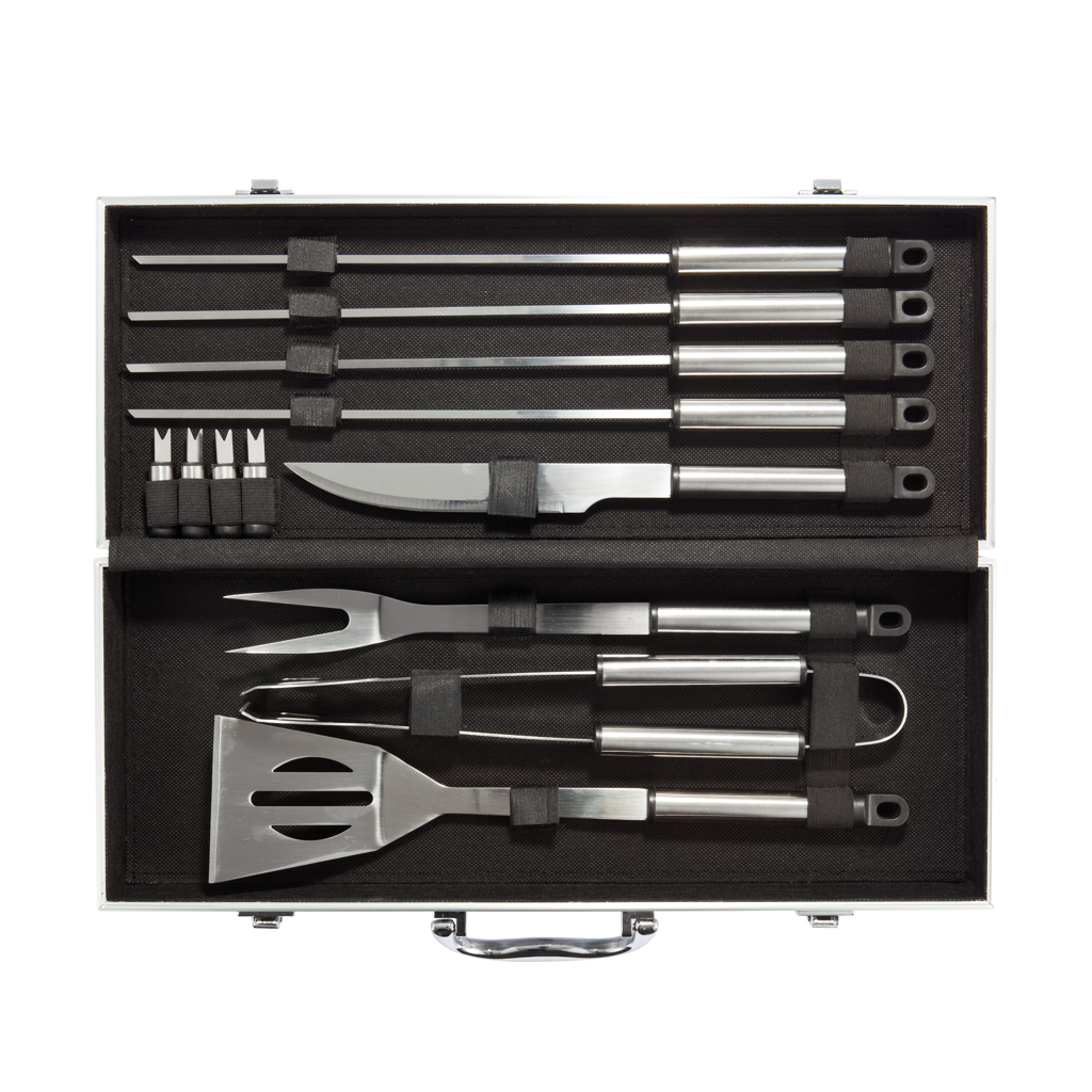 Grillset Profi 12-teilig Edelstahl im Aluminiumkoffer (XD Collection) mit Logo-Veredelung