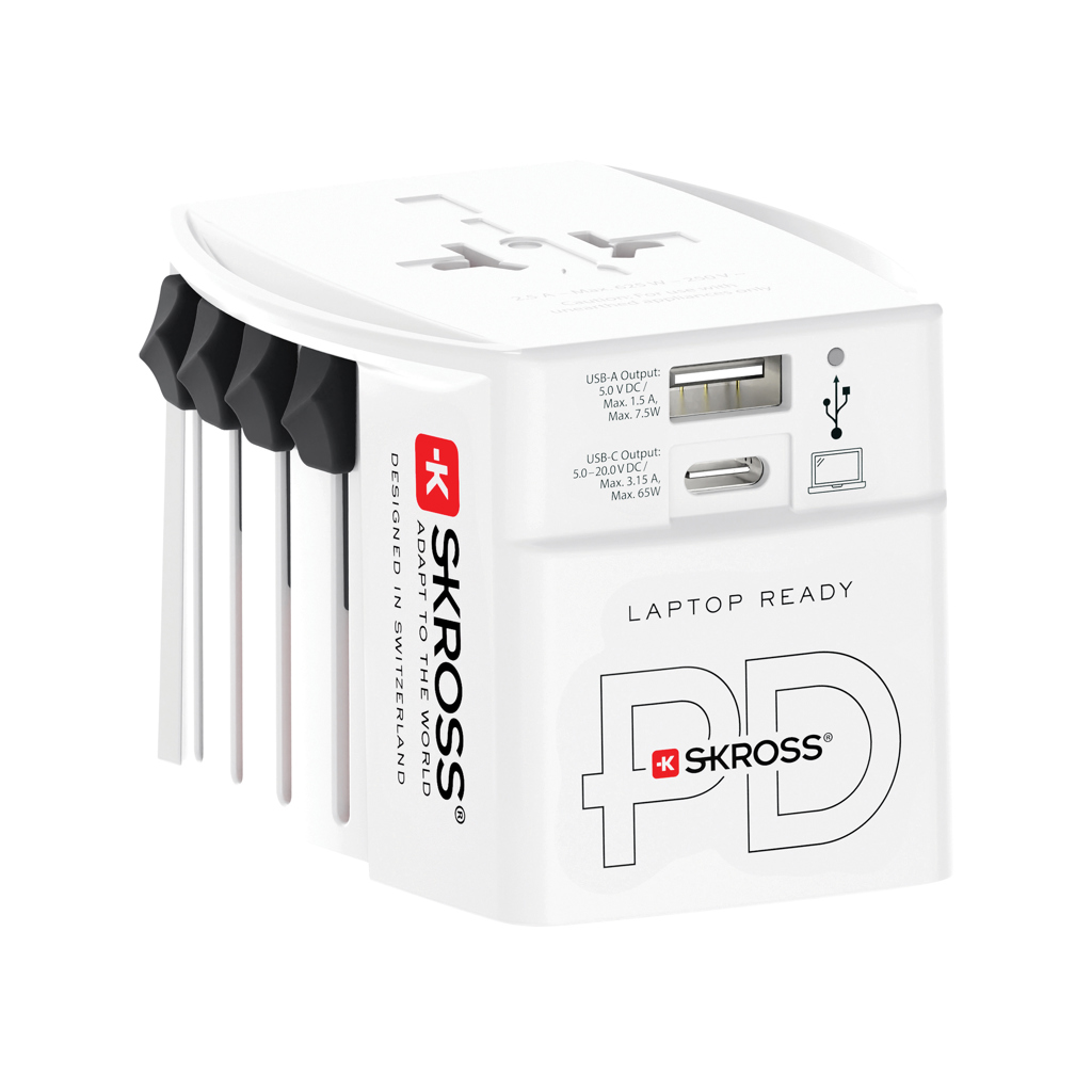 SKROSS 65W Reiseadapter USB‑C PD + USB, Kabel, weiß SKROSS 65W Reiseadapter USB‑C PD + USB, Kabel, weiß