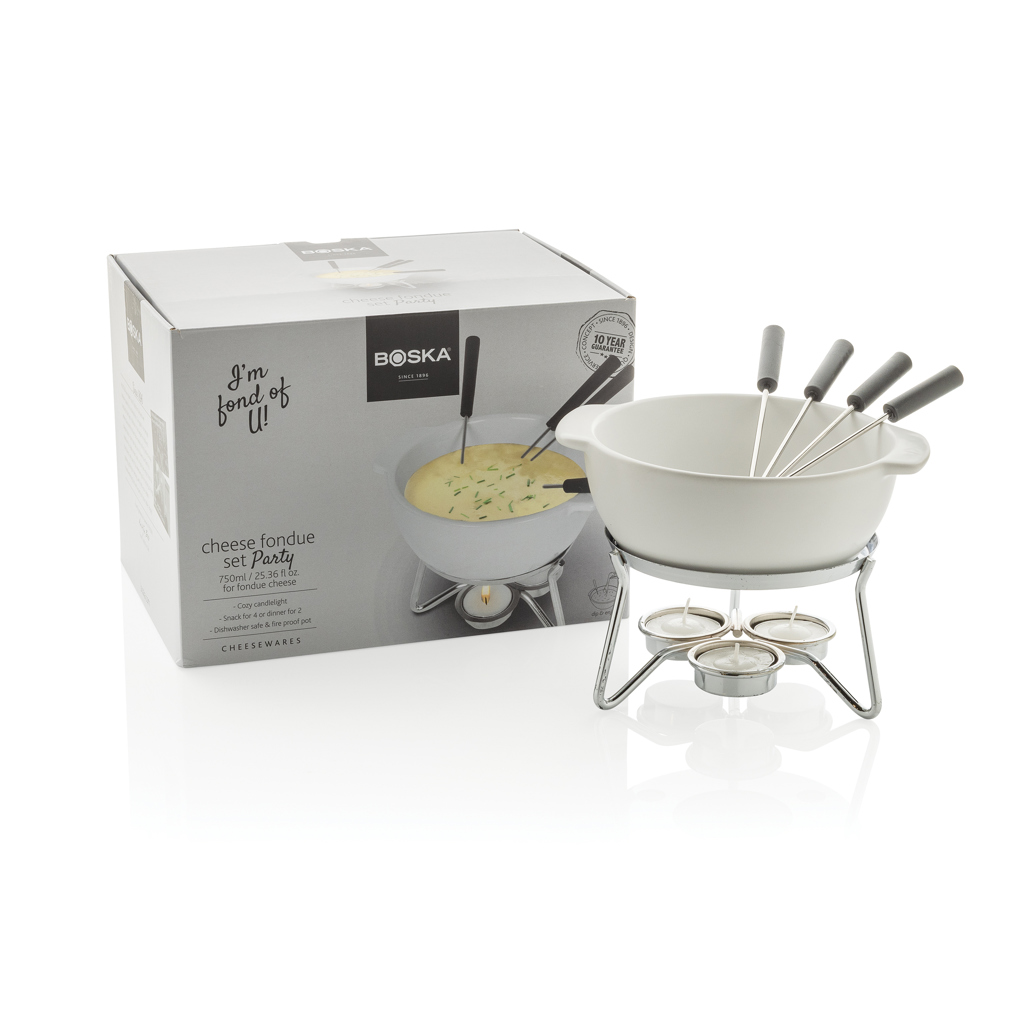 BOSKA Käse-Fondue-Set Party 750 ml Keramik weiß bedruckbar BOSKA Käse-Fondue-Set Party 750 ml Keramik weiß bedruckbar