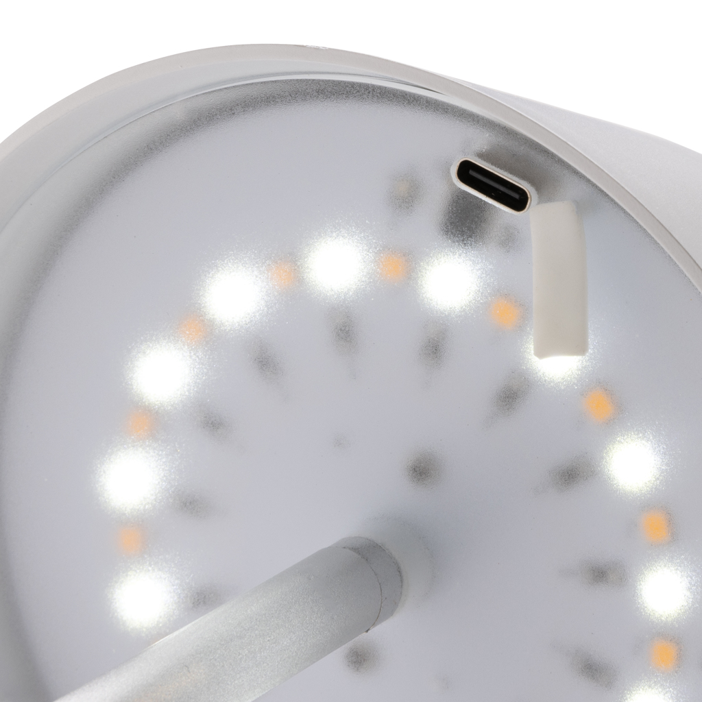 Pure Glow USB-Tischleuchte aus 40% recyceltem ABS und FSC-Bambus, dimmbar