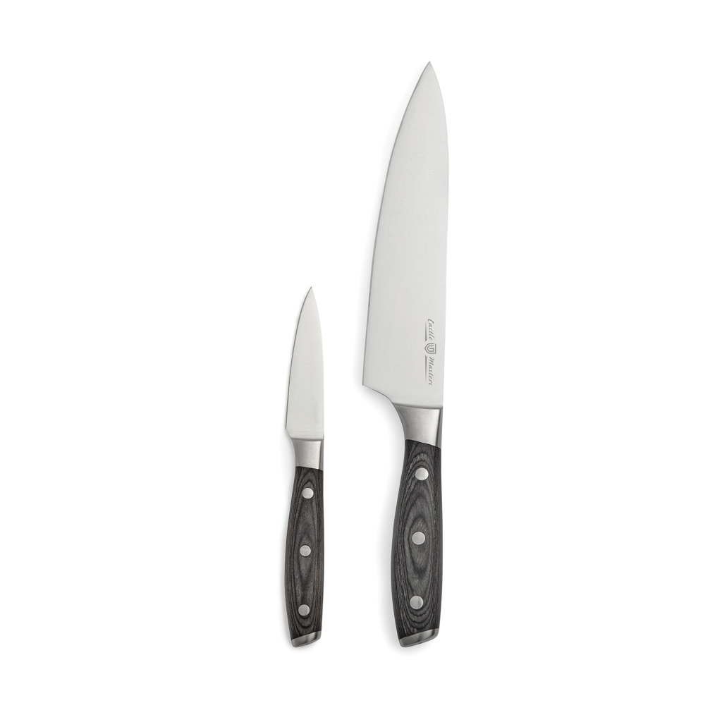 VINGA Küchenmesser-Set Kaiser, Kochmesser und Schälmesser aus deutschem X50CrMoV15-Edelstahl mit Pakkaholz-Griff