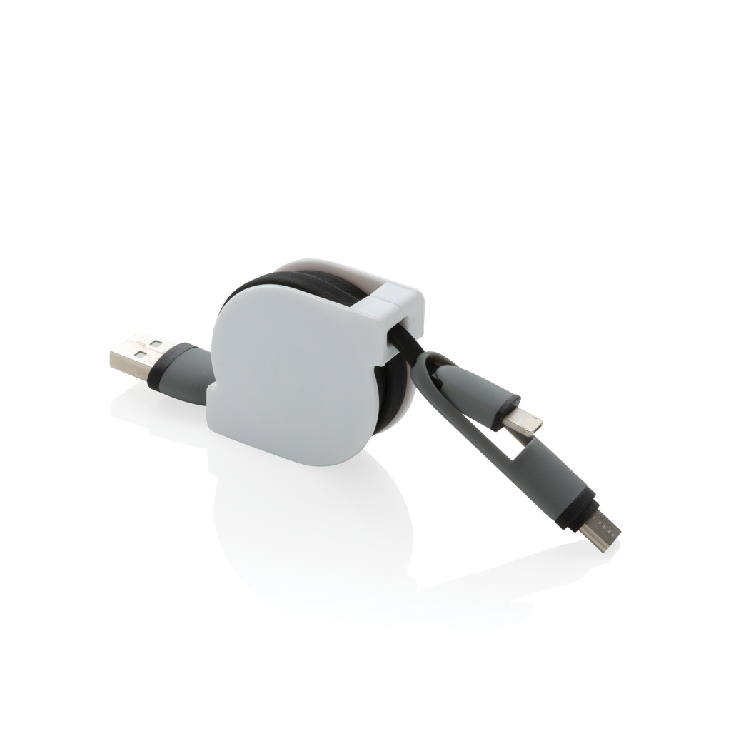XD Collection 3-in-1 Ladekabel ausziehbar (USB-C, Lightning, Micro-USB) bedruckbar
