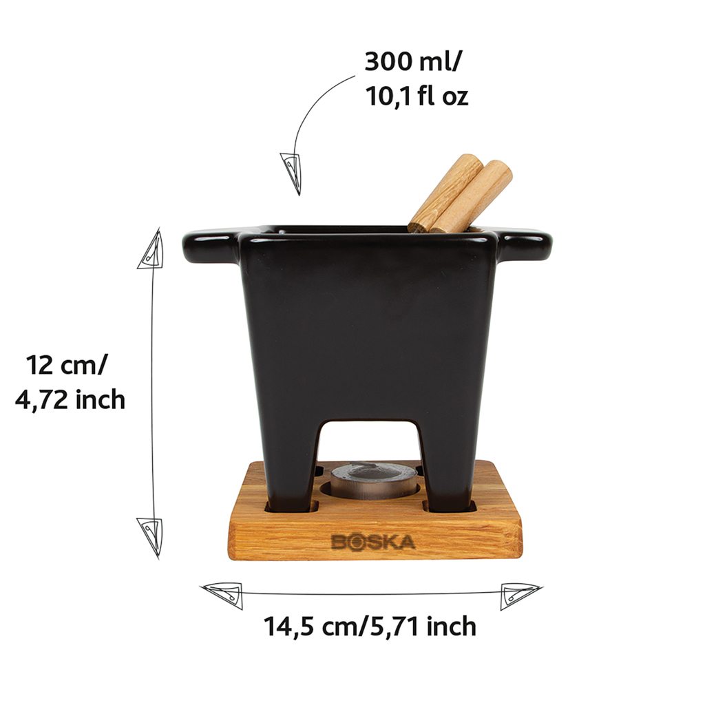 BOSKA Tapas Fondue Nero 300 ml — Keramik-Fondue-Set für zwei, mikrowellengeeignet, mit Logodruck BOSKA Tapas Fondue Nero 300 ml — Keramik-Fondue-Set für zwei, mikrowellengeeignet, mit Logodruck