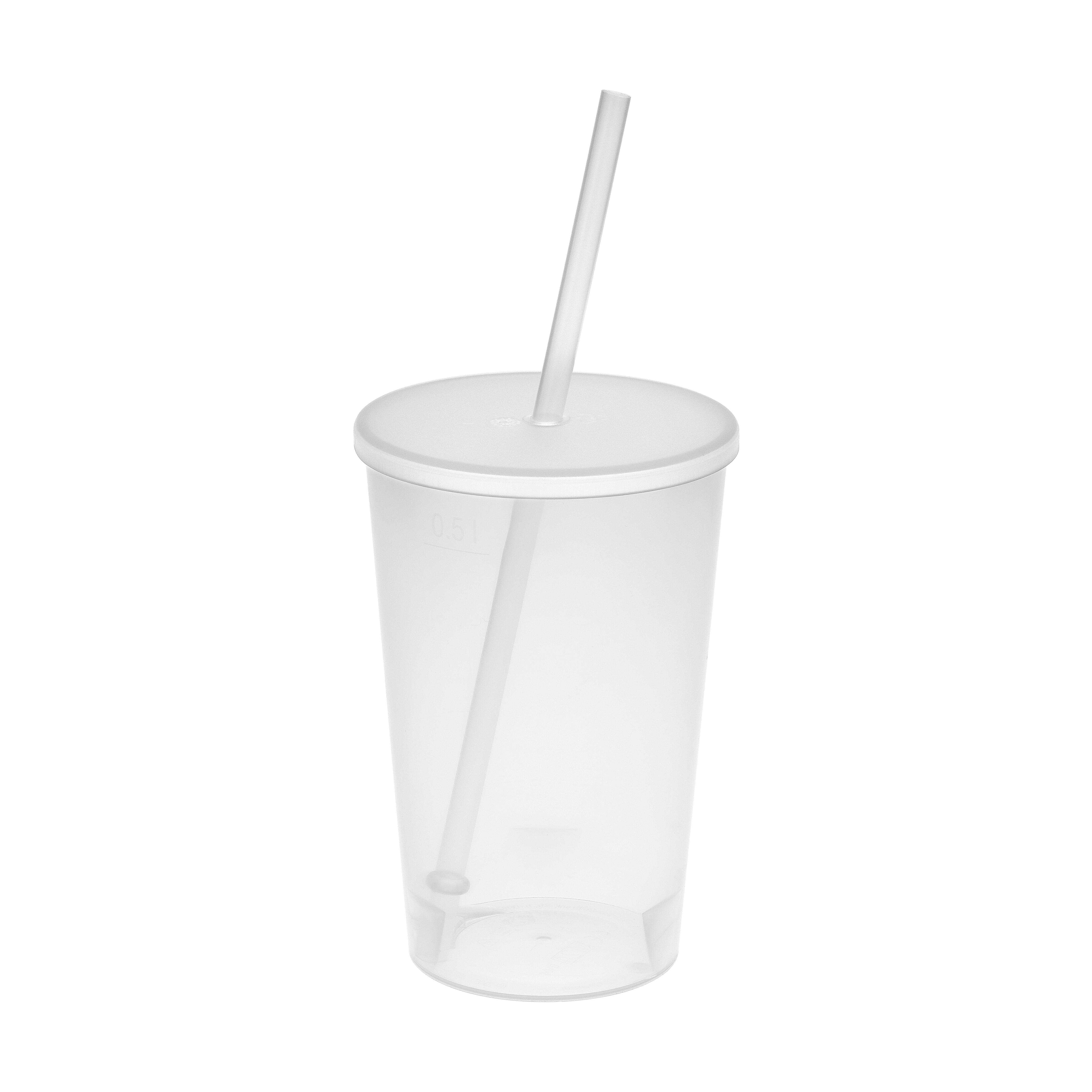 Trinkbecher "Vital", 500 ml mit Deckel und Strohhalm – transparent-weiß Trinkbecher "Vital", 500 ml mit Deckel und Strohhalm – transparent-weiß