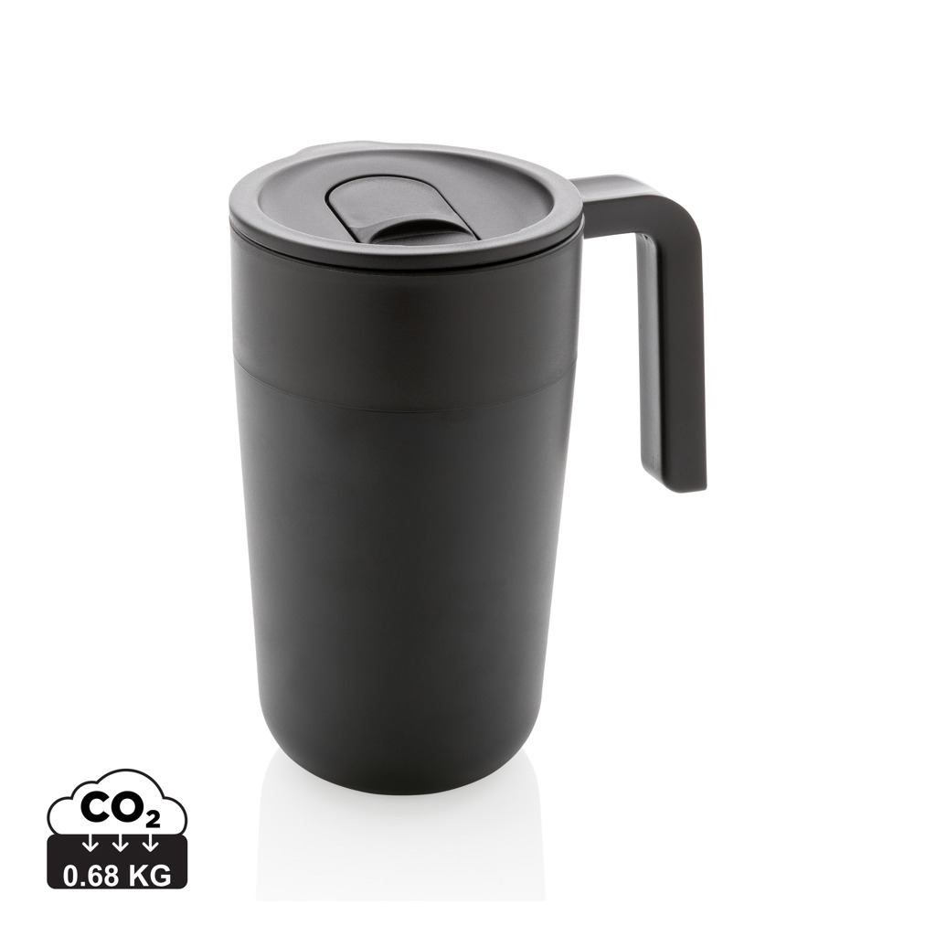 XD Collection GRS recycelter PP-Becher mit Griff 480 ml, Edelstahl, BPA-frei