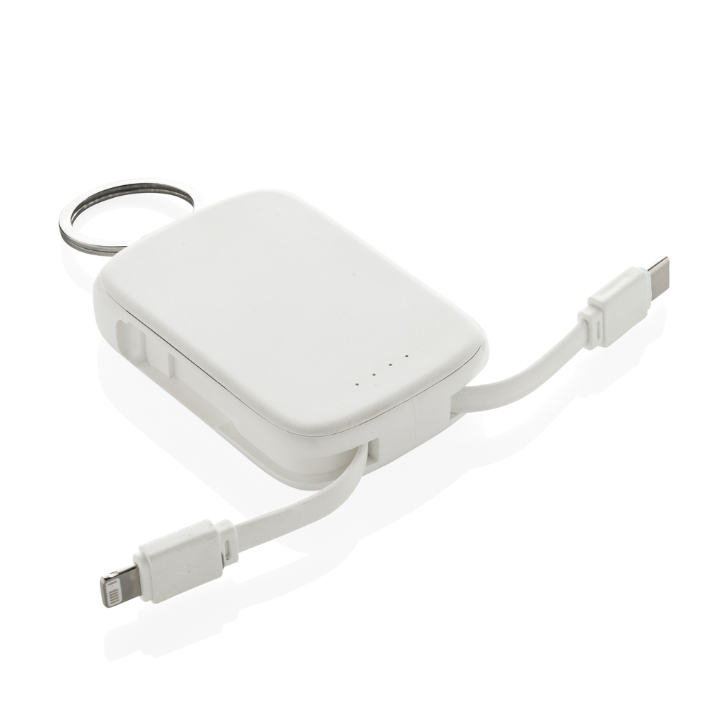 XD Collection Nexo Schlüsselanhänger-Powerbank 2.000 mAh mit Lightning- und USB-C-Kabel – bedruckbar