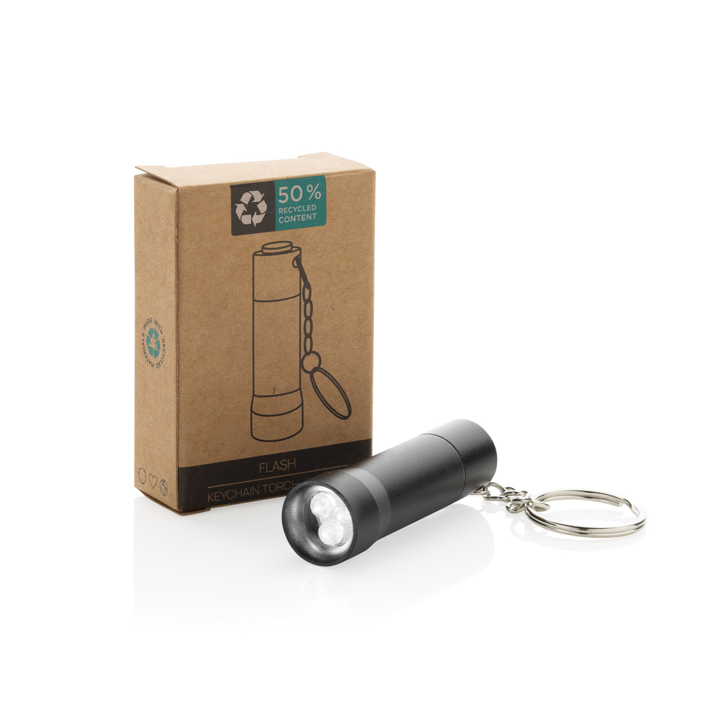 Flash 3-LED-Schlüsselanhänger-Taschenlampe aus RCS-zertifiziertem Recycling-Aluminium