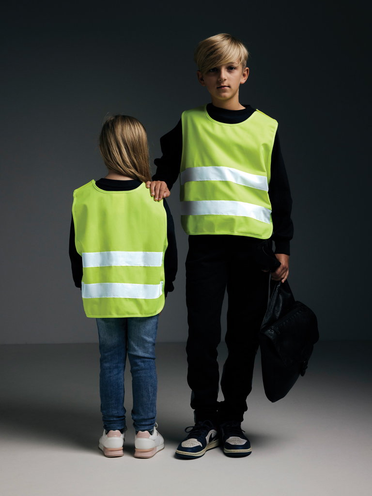 Kinder-Warnweste GRS recyceltes PET 7-12 Jahre, gelb, mit Logo bedruckbar Kinder-Warnweste GRS recyceltes PET 7-12 Jahre, gelb, mit Logo bedruckbar