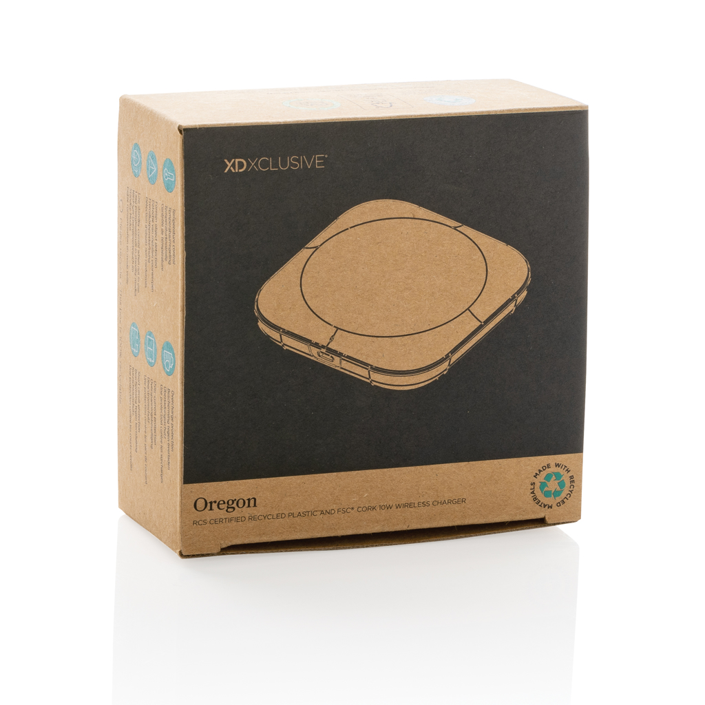 Oregon Wireless-Charger 10W aus FSC-Kork und recyceltem ABS, bedruckbar