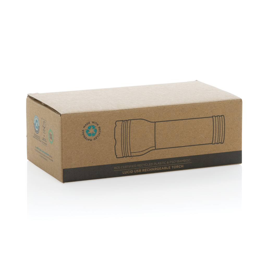 Lucid 3W USB-Taschenlampe aus FSC-Bambus und recyceltem ABS – mit Logo bedruckbar