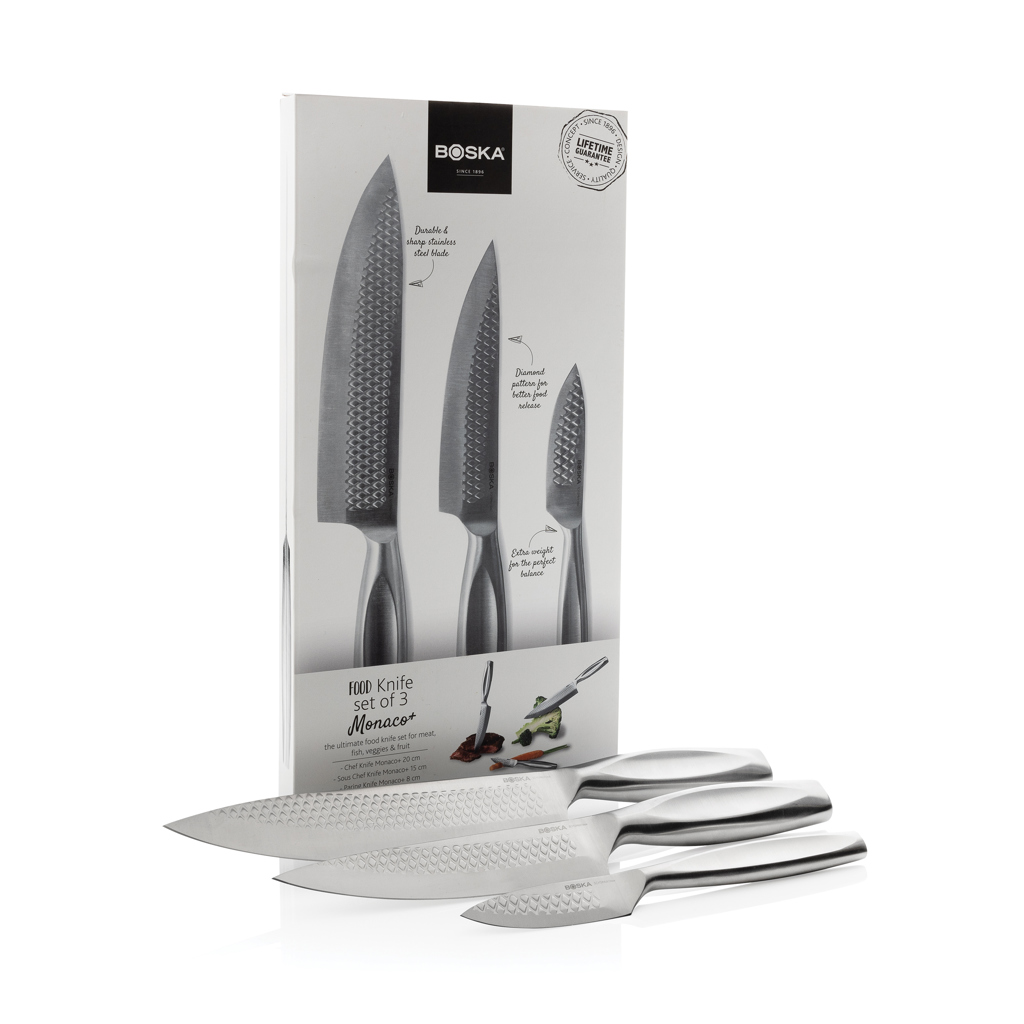 BOSKA Monaco+ Küchenmesser-Set 3-teilig Edelstahl mit Lasergravur