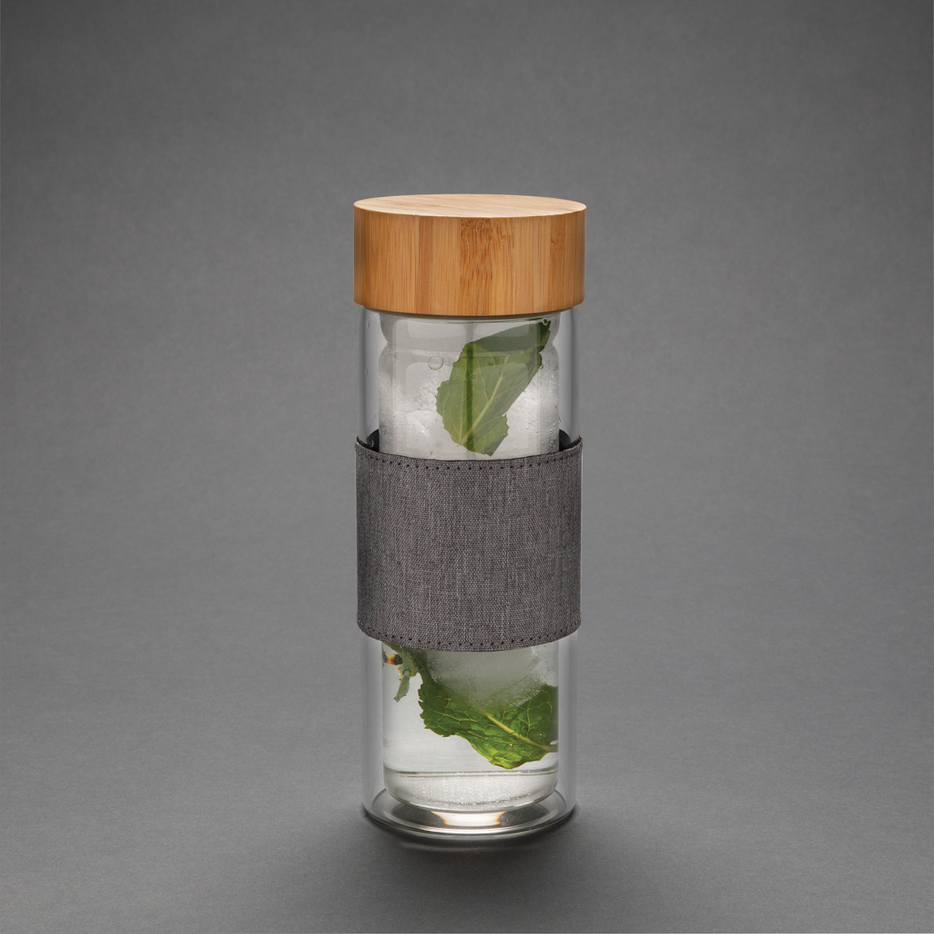Borosilikatglasflasche Bambusdeckel doppelwandig transparent Borosilikatglasflasche Bambusdeckel doppelwandig transparent