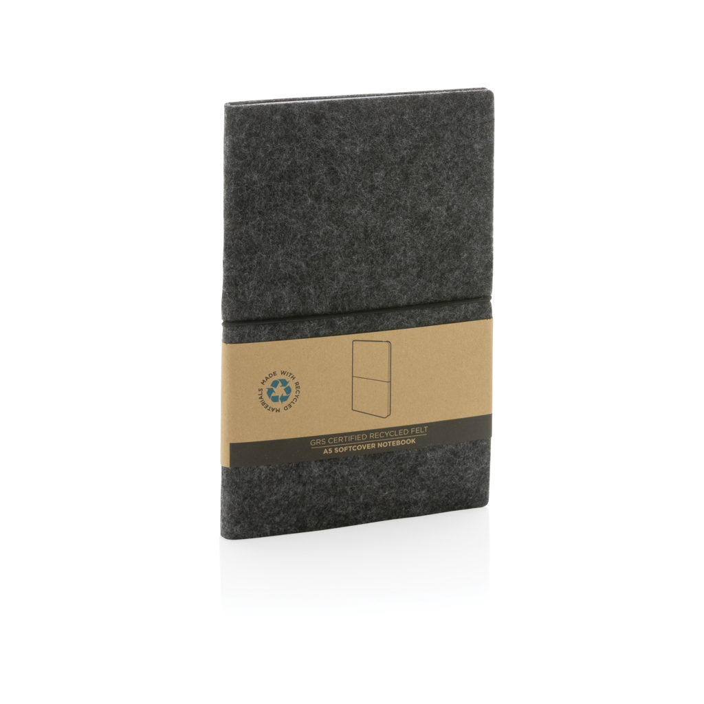 XD Collection A5-Softcover-Notizbuch aus GRS-zertifiziertem Recycling-Filz, bedruckbar