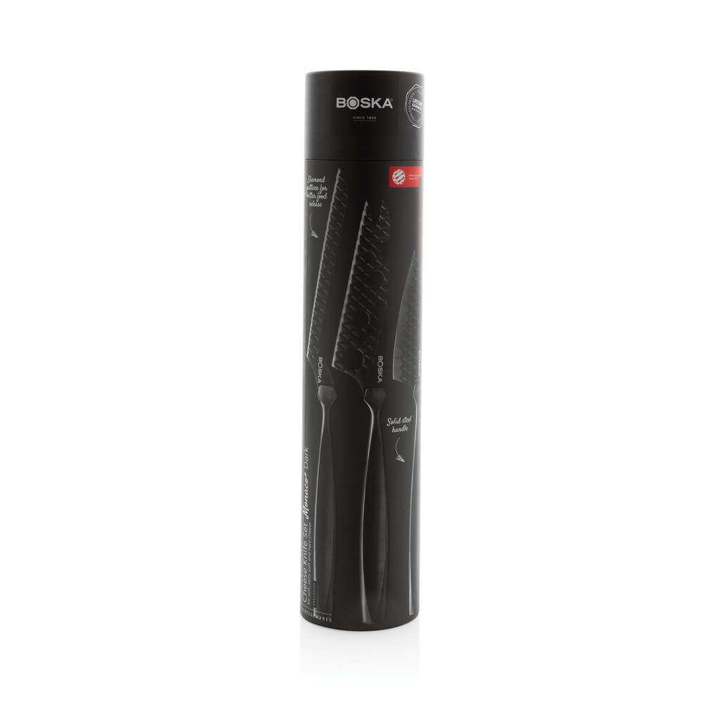 BOSKA Monaco+ Black Käsemesserset aus Edelstahl mit Lederhülle, mit Logo veredelbar