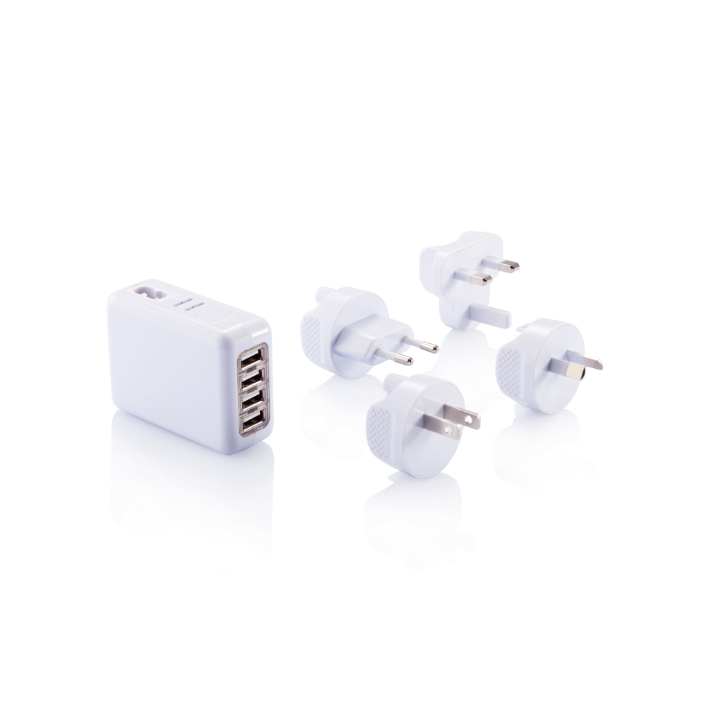 XD Collection Reiseadapter mit 4-fach USB-Anschluss – mit Logo bedruckbar XD Collection Reiseadapter mit 4-fach USB-Anschluss – mit Logo bedruckbar