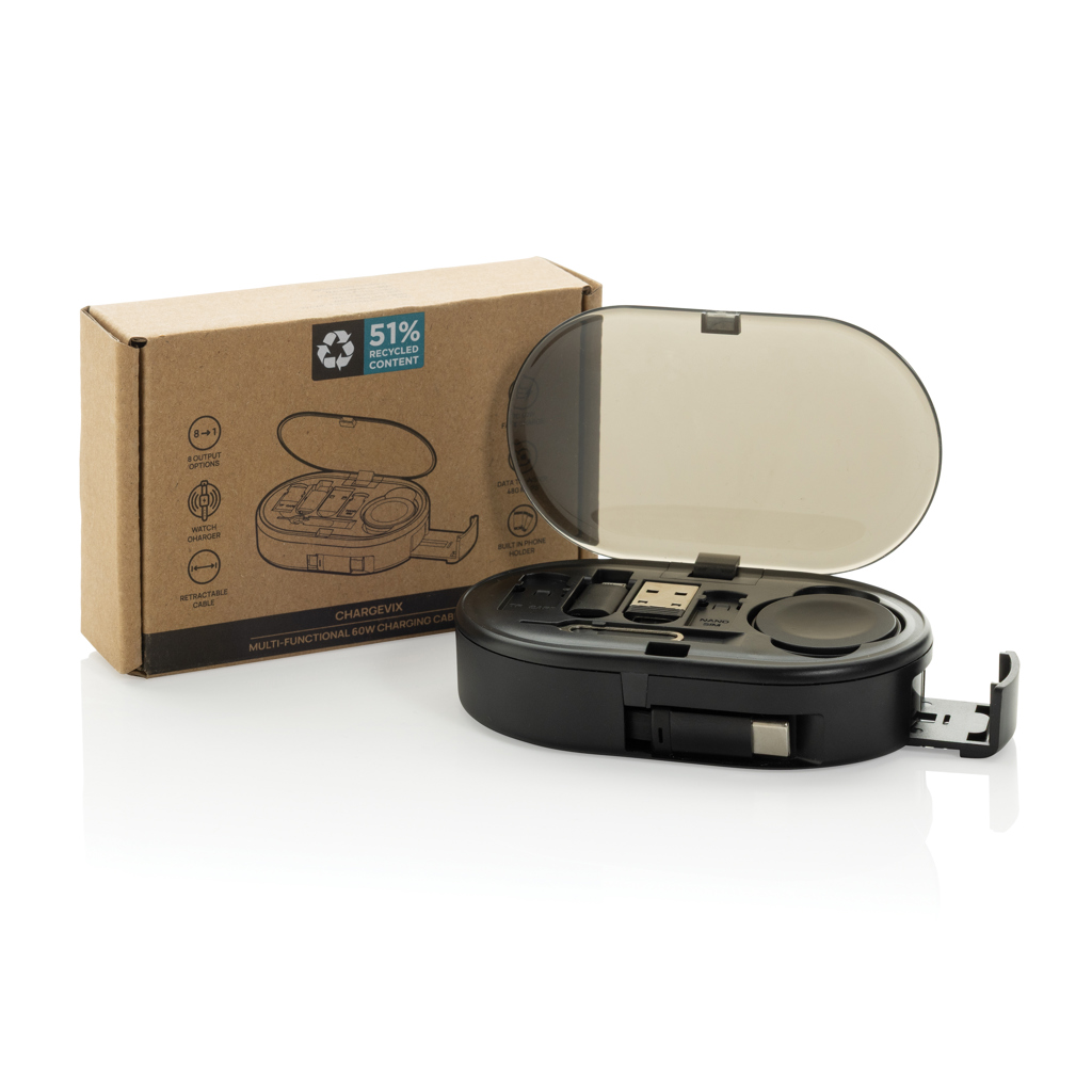 Chargevix Multifunktionales 60W-Lade-Set aus RCS rPlastic, bedruckbar