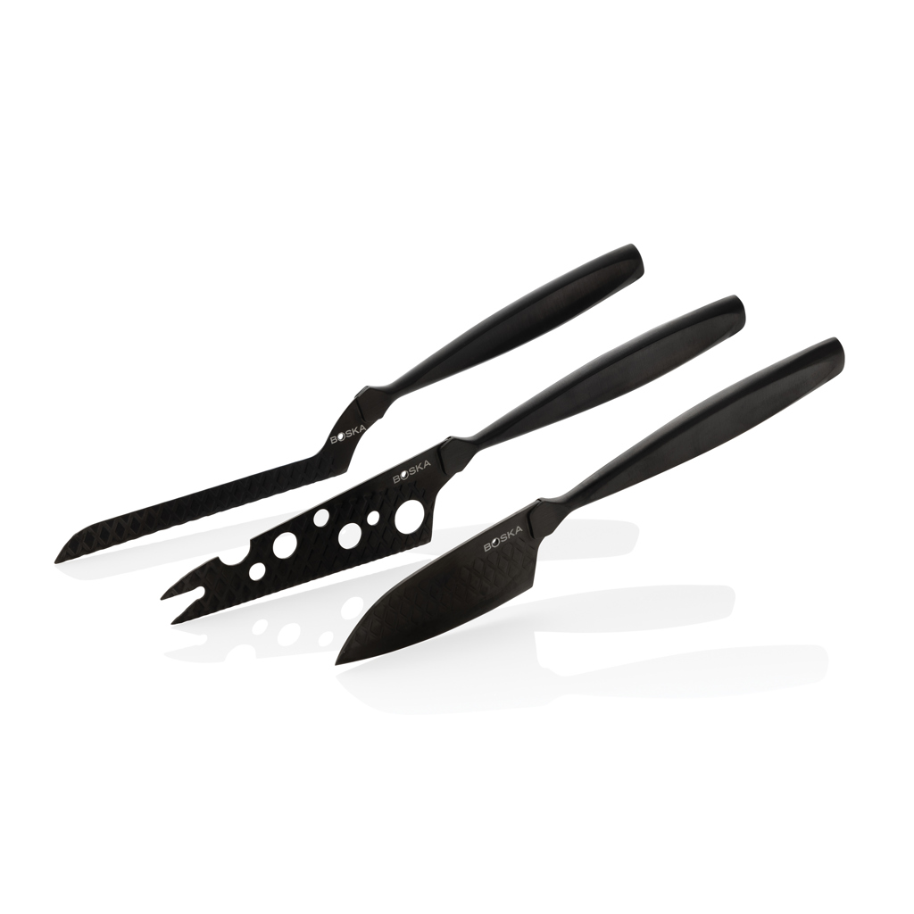 BOSKA Monaco+ Black Käsemesserset aus Edelstahl mit Lederhülle, mit Logo veredelbar