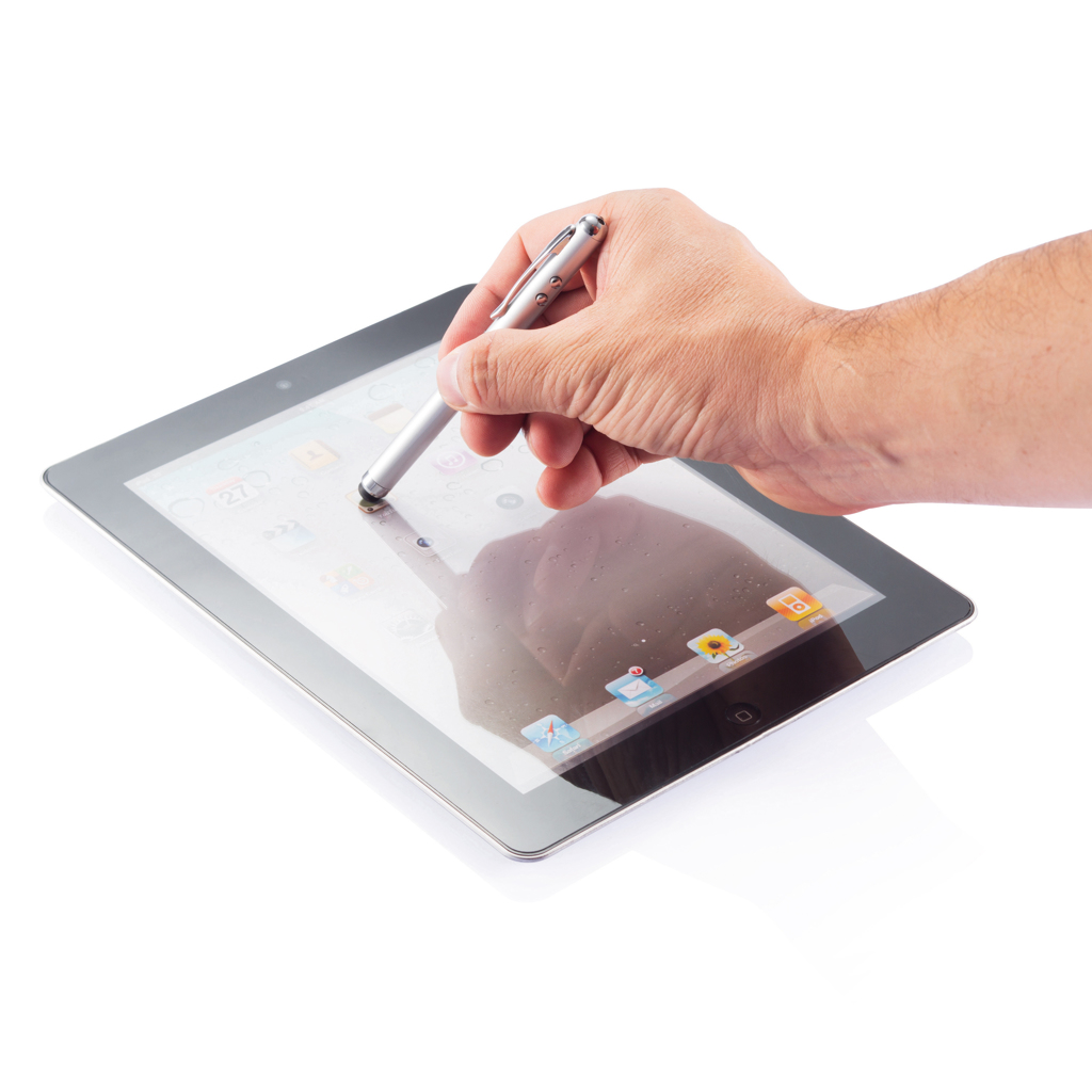 Edelstahl Pro 4-in-1 Kugelschreiber Stylus Laser-LED silber