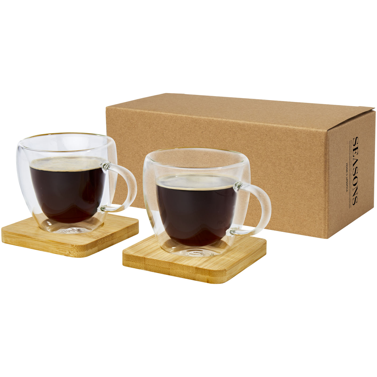 Manti 2-teiliger 100 ml doppelwandiger Glasbecher mit Bambusuntersetzer Manti 2-teiliger 100 ml doppelwandiger Glasbecher mit Bambusuntersetzer