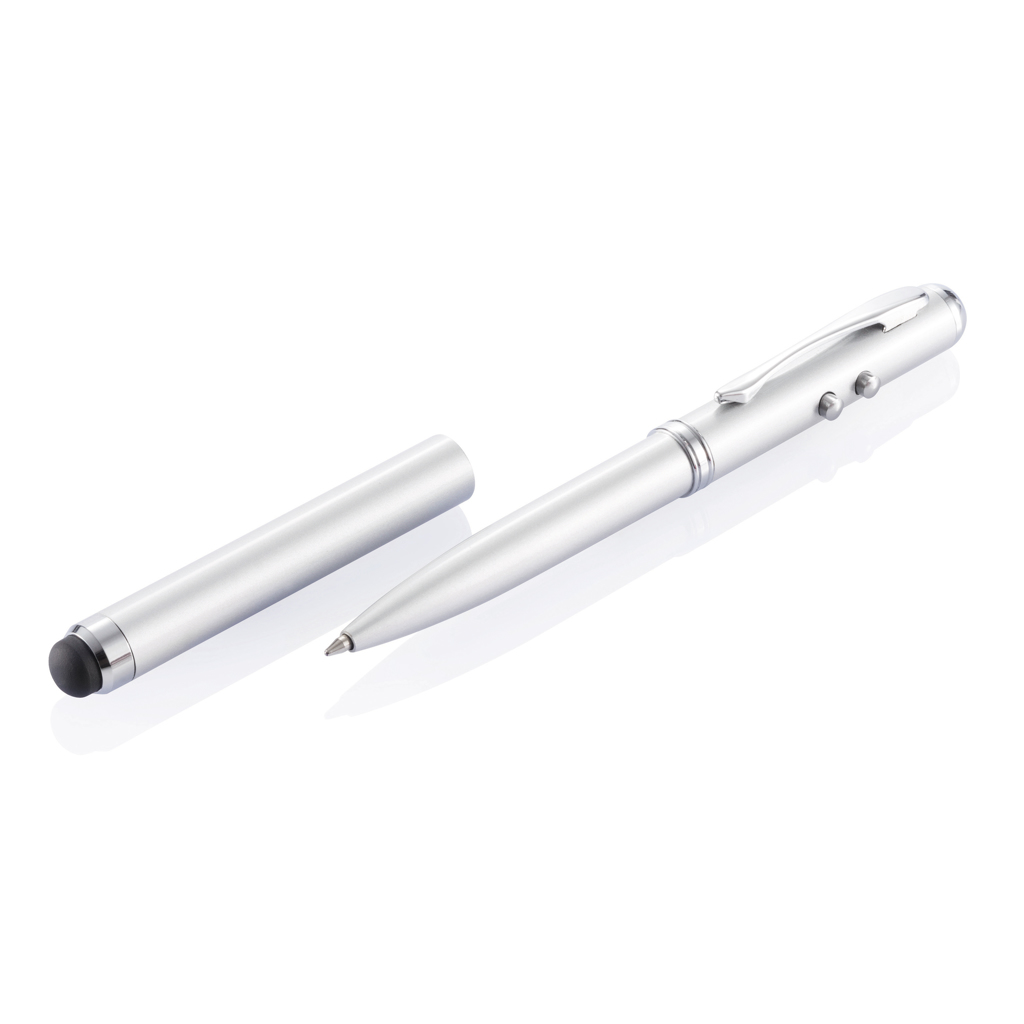 Edelstahl Pro 4-in-1 Kugelschreiber Stylus Laser-LED silber