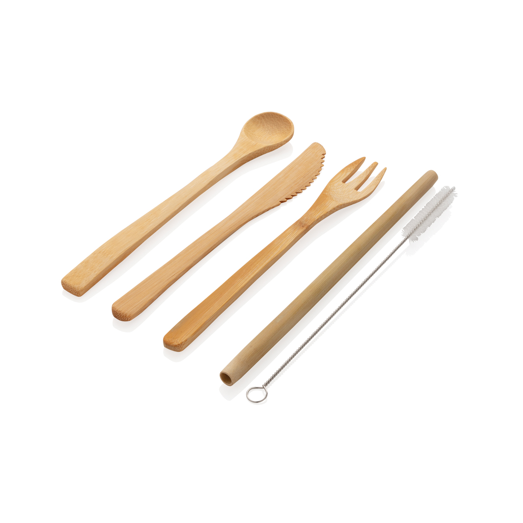 XD Collection Bambus Reisebesteck-Set 5-teilig mit Canvas-Tasche, bedruckbar