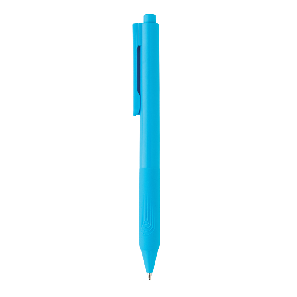 X9 Werbe-Kugelschreiber Silikongriff Dokumental, hellblau