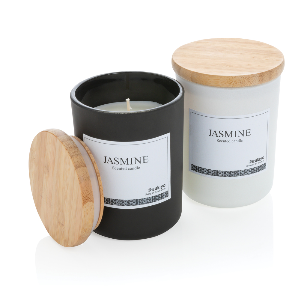 Ukiyo Deluxe Duftkerze mit Bambusdeckel, Jasmin im Glas Ukiyo Deluxe Duftkerze mit Bambusdeckel, Jasmin im Glas