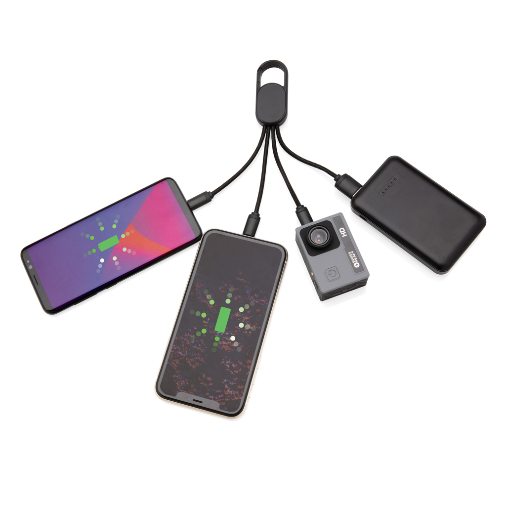 4-in-1 Ladekabel mit Karabiner-Clip — XD Collection (Werbeartikel mit Logo)