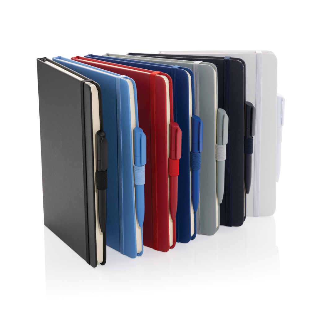 Sam A5 Notizbuch aus recyceltem Lederfaserstoff – Elegantes Eventgeschenk mit Logo Sam A5 Notizbuch aus recyceltem Lederfaserstoff – Elegantes Eventgeschenk mit Logo