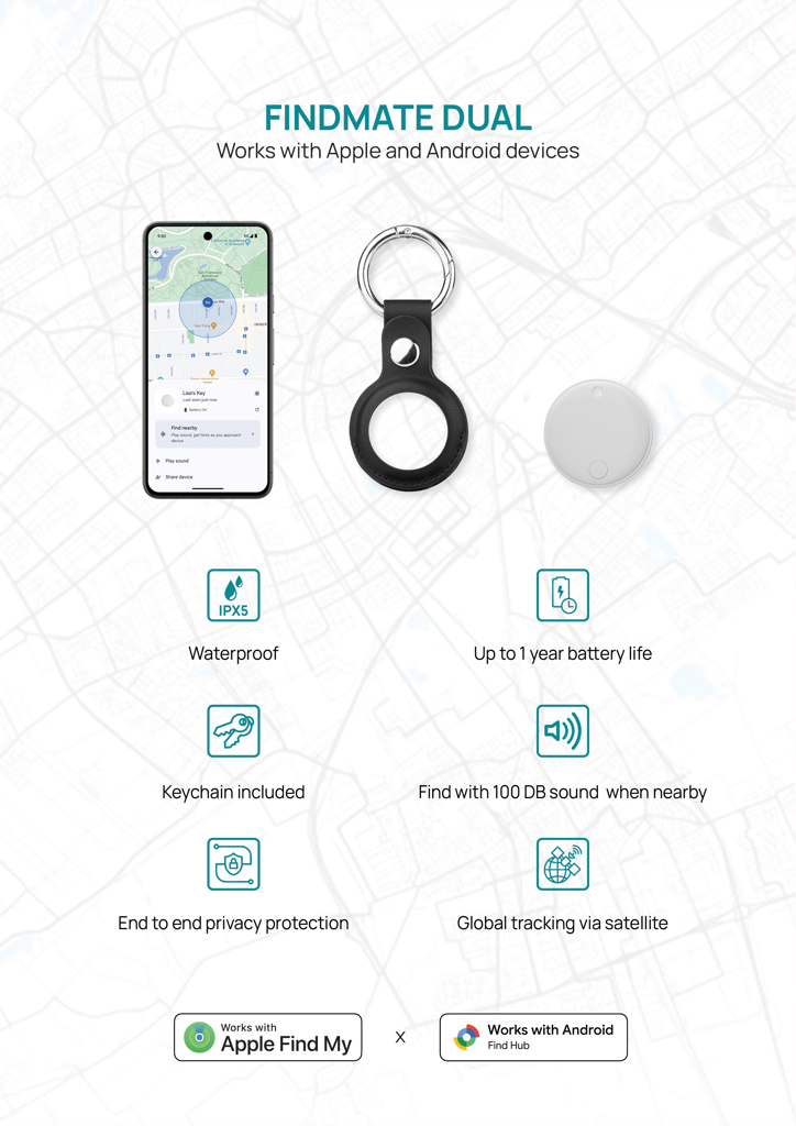 Findmate Dual Bluetooth-Tracker aus recyceltem ABS, RCS-zertifiziert, mit Logo bedruckbar Findmate Dual Bluetooth-Tracker aus recyceltem ABS, RCS-zertifiziert, mit Logo bedruckbar