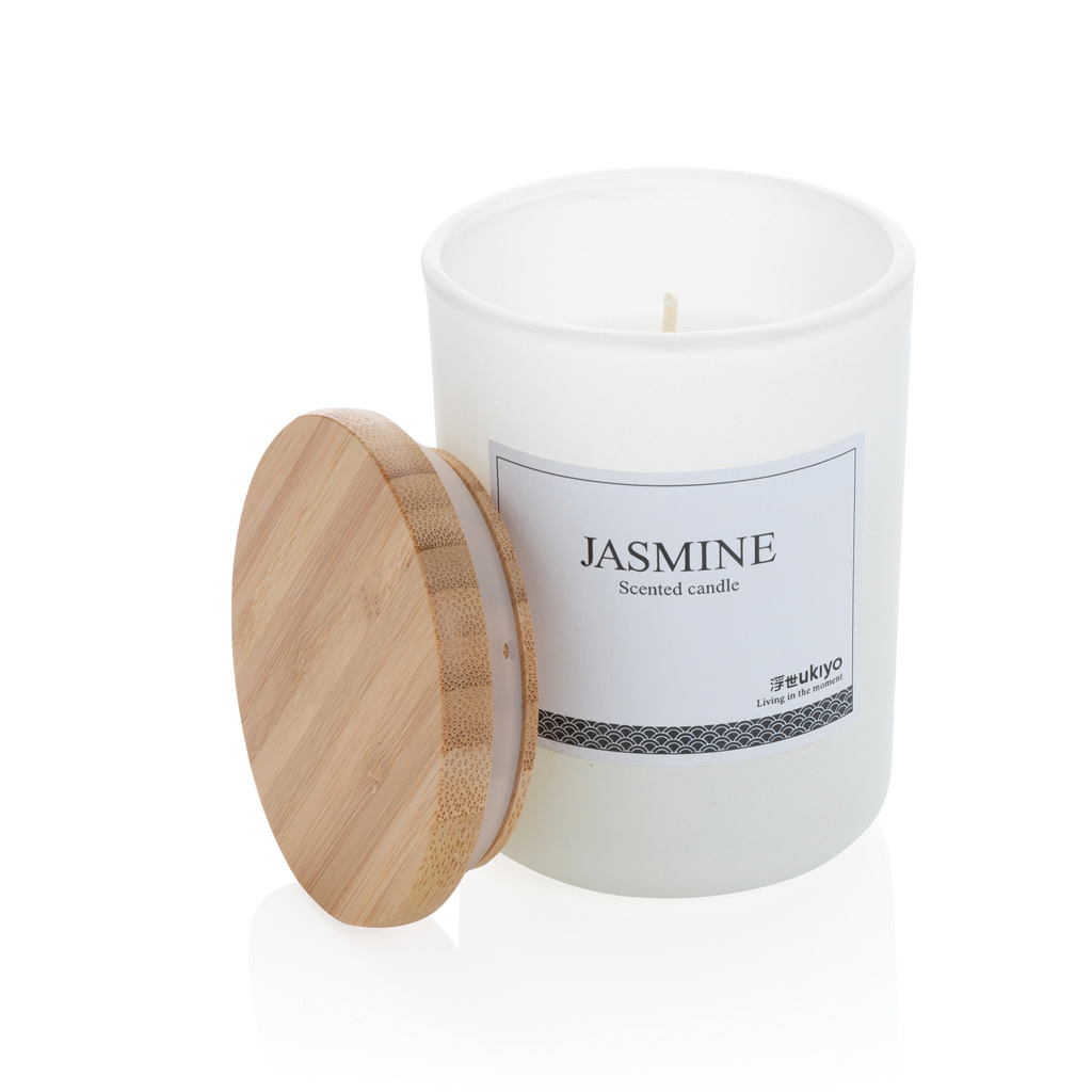 Ukiyo Deluxe Duftkerze mit Bambusdeckel, Jasmin im Glas
