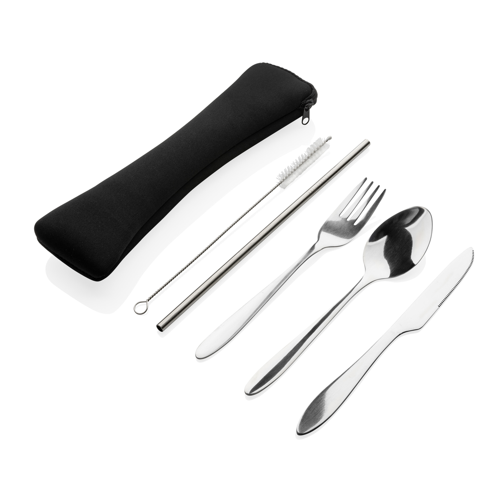 XD Collection 4-tlg. Besteckset aus Edelstahl mit Neoprentasche – bedruckbar XD Collection 4-tlg. Besteckset aus Edelstahl mit Neoprentasche – bedruckbar