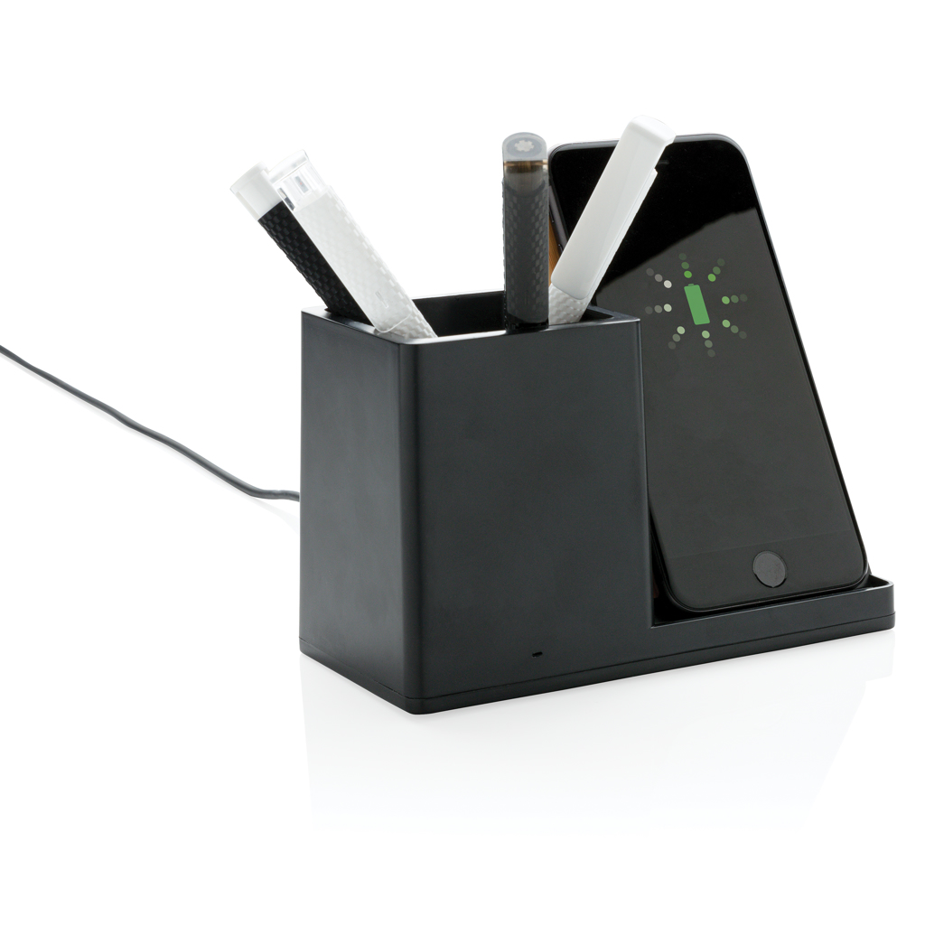 Ontario Wireless Charger 10W mit Stiftehalter aus FSC-Bambus und RCS-ABS