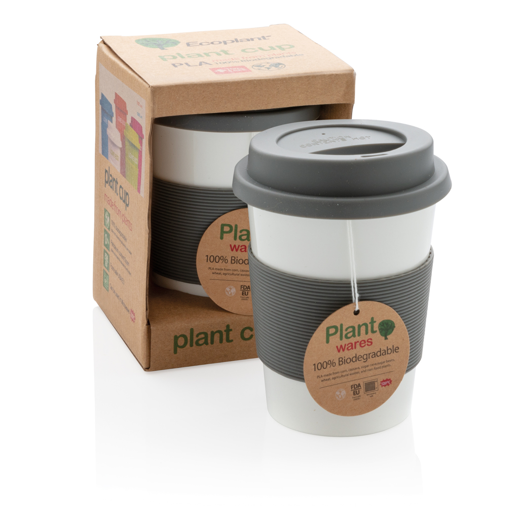 ECO PLA Kaffeebecher 350 ml mit Silikongriff – bedruckbar