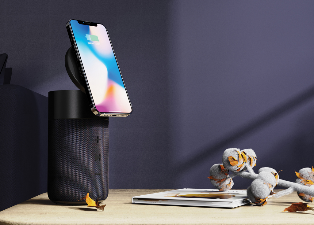 Urban Vitamin Anaheim 10W Bluetooth-Lautsprecher mit 15W-Wireless-Charger, recyceltes ABS/RPET Urban Vitamin Anaheim 10W Bluetooth-Lautsprecher mit 15W-Wireless-Charger, recyceltes ABS/RPET
