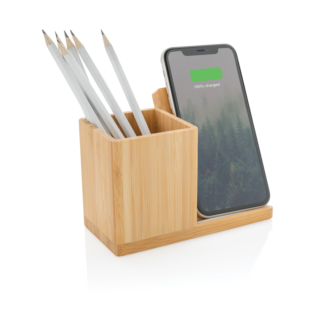 BambooCharge Calgary 10W Ladegerät mit Stifthalter – Innovatives Eventgeschenk mit Logo