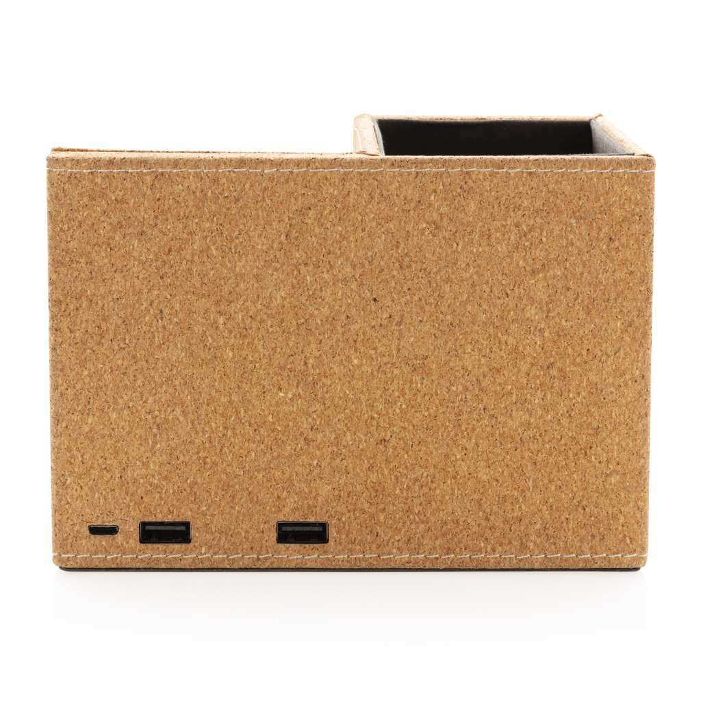 Kork Stiftehalter Qi 5W Charger, 2x USB-A, PVC-frei khaki Kork Stiftehalter Qi 5W Charger, 2x USB-A, PVC-frei khaki