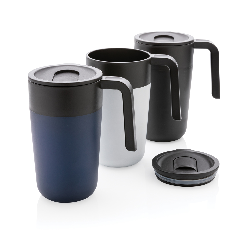 XD Collection GRS recycelter PP-Becher mit Griff 480 ml, Edelstahl, BPA-frei