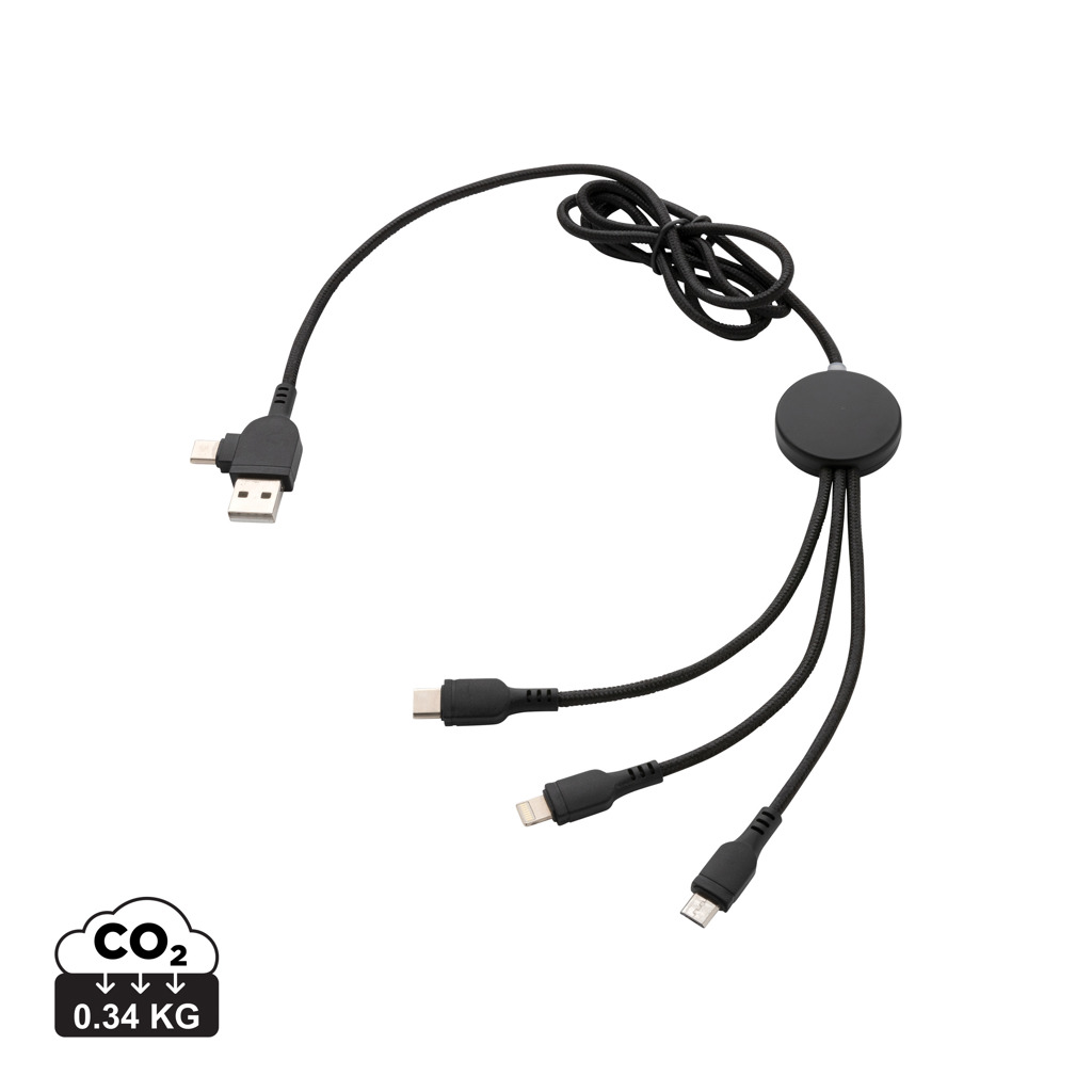 PVC-frei 6‑in‑1 Multiladekabel Type‑C/USB, Logo‑LED schwarz