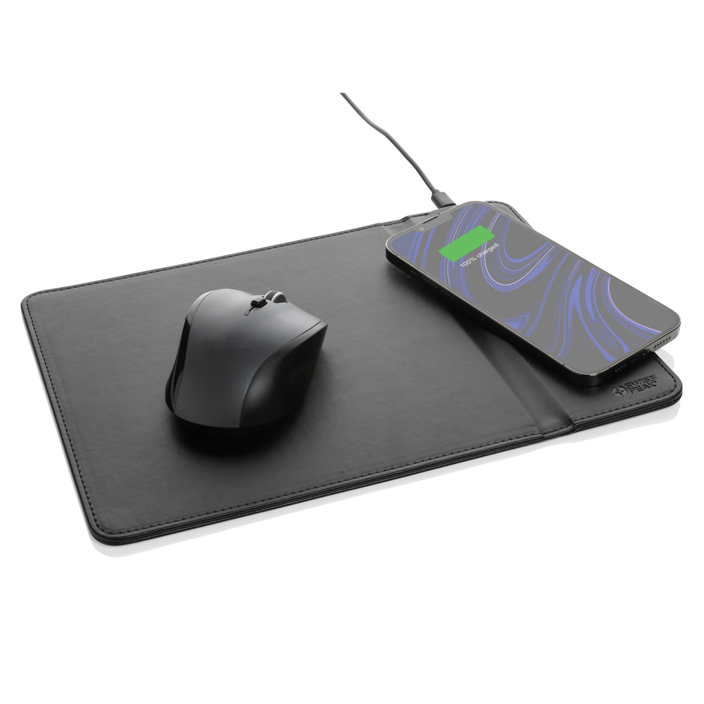 Swiss Peak Mauspad mit 10W Wireless-Charger, PU recycelt Swiss Peak Mauspad mit 10W Wireless-Charger, PU recycelt