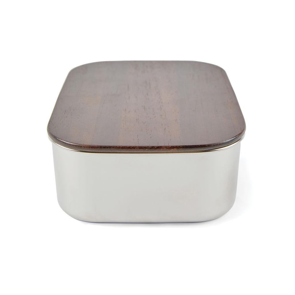 VINGA Ciro Lunchbox aus 39 % RCS-recyceltem Edelstahl mit FSC-Akazienholz-Deckel