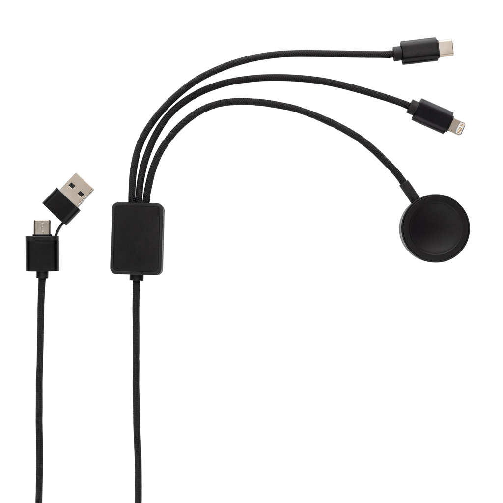 RCS-zertifiziertes 6-in-1 rPET-Ladekabel mit Uhrenlader grau